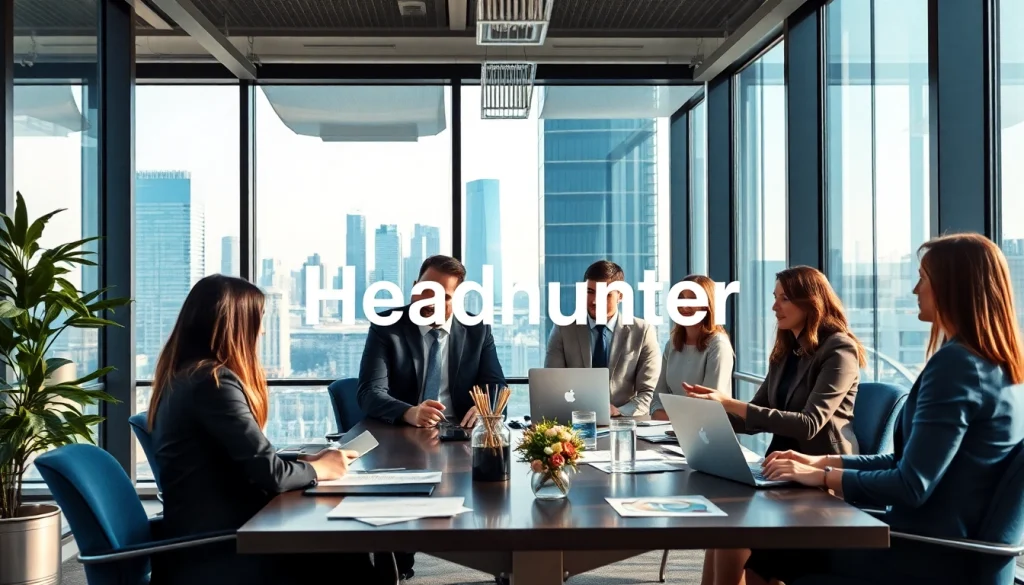 Professionals collaborating in an office setting, portraying Headhunter Frankfurt services effectively.