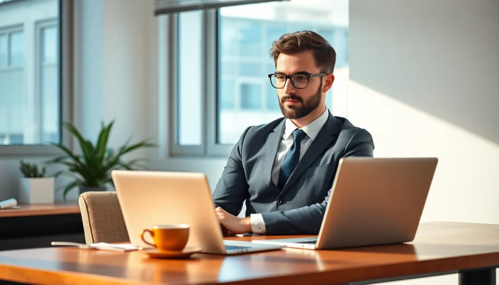 Professioneller Personalvermittler in einem modernen Büro, der Personalvermittlung gestaltet.