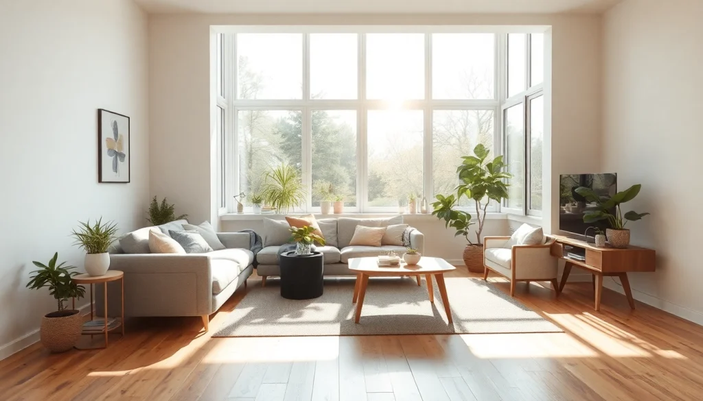 Ein einladender Wohnraum mit ansprechender Raumgestaltung durch sanfte Farben und stilvolle Möbel.