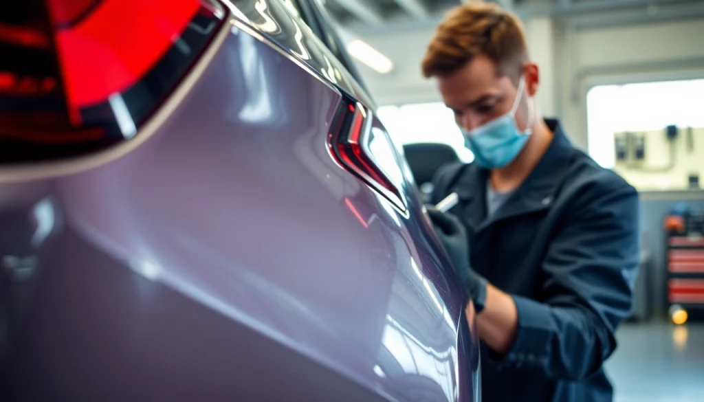 Professionelle Spot Repair München Technik an einem Auto-Lackschaden in einer modernen Werkstatt.