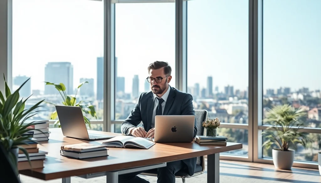Headhunter Mannheim bei der Arbeit in einem modernen, hellen Büro, das Professionalität und Kreativität ausstrahlt.