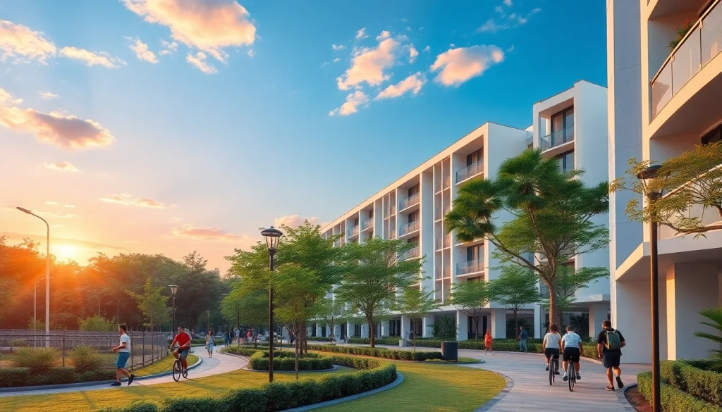 Tampines EC vibrantly depicts a modern residential community with lush greenery.