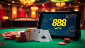 Engage with thrilling gambling action at 888new com with poker chips and cards on a stylish table.
