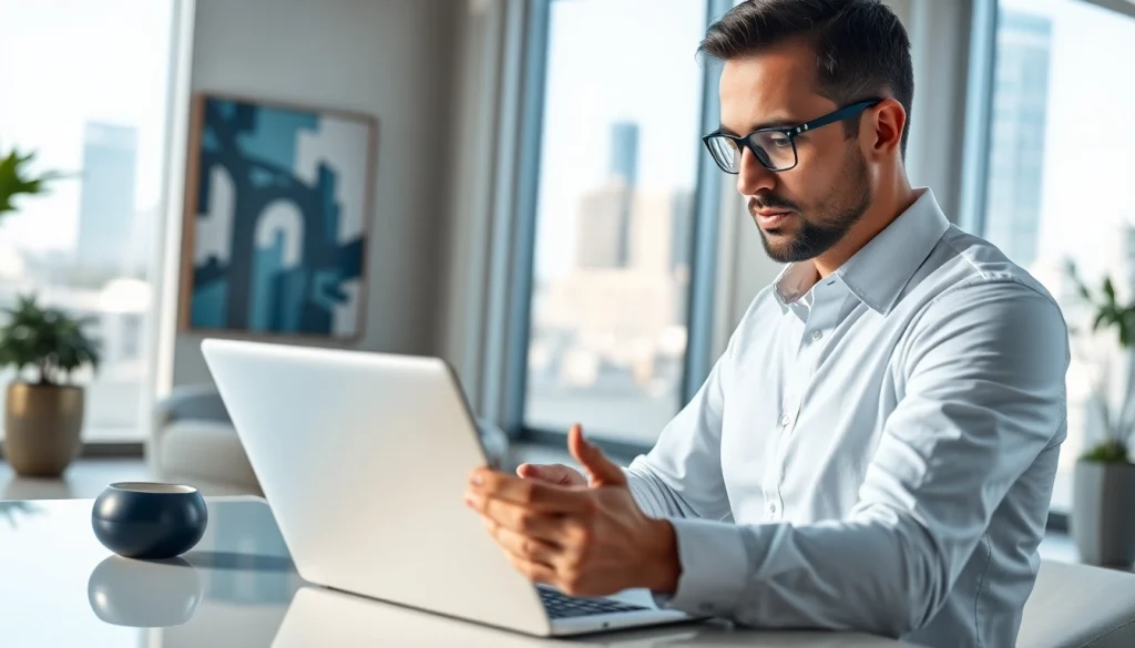 Headhunter Schweiz analysiert Lebensläufe in einem modernen Büro mit Stadtansicht.