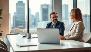 Headhunter Schweiz im professionellen Gespräch mit einem Klienten, modern und einladend gestaltet.