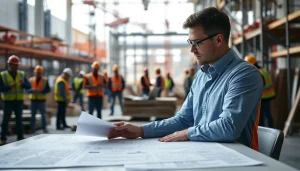Effiziente Baustellenkoordination Dach mit Projektmanager und Bauarbeitern in Aktion.