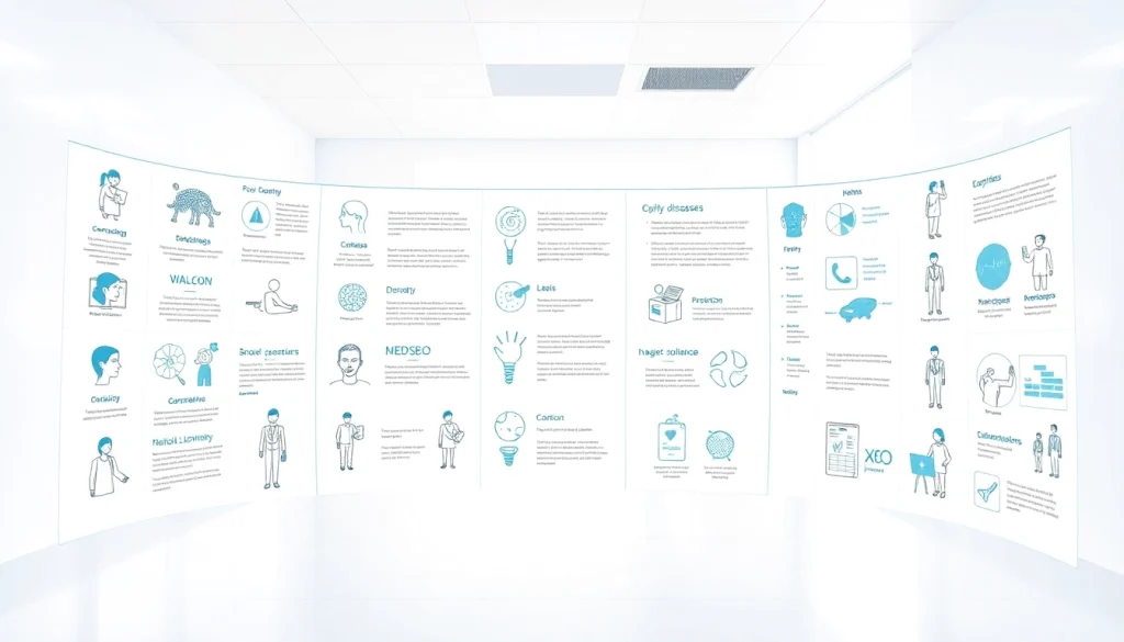 Krankheiten Informationen über verschiedene Symptome visuell dargestellt.