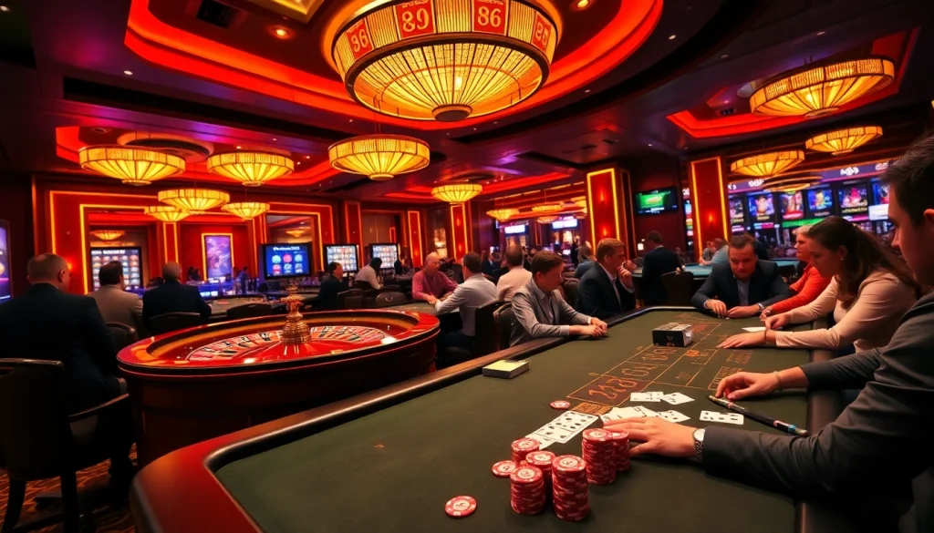 Experience high-stakes gaming at TT88, with engaging poker tables and vibrant roulette wheels in a luxurious casino.