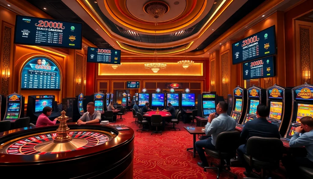 Exciting casino scene showcasing dynamic gameplay at https://9ph.art/ with roulette, poker chips, and slot machines.
