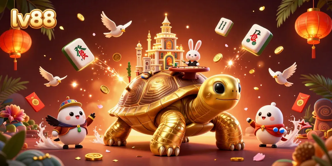 Experience rich casino excitement with lv88's vibrant 3D scene featuring golden characters and elements.