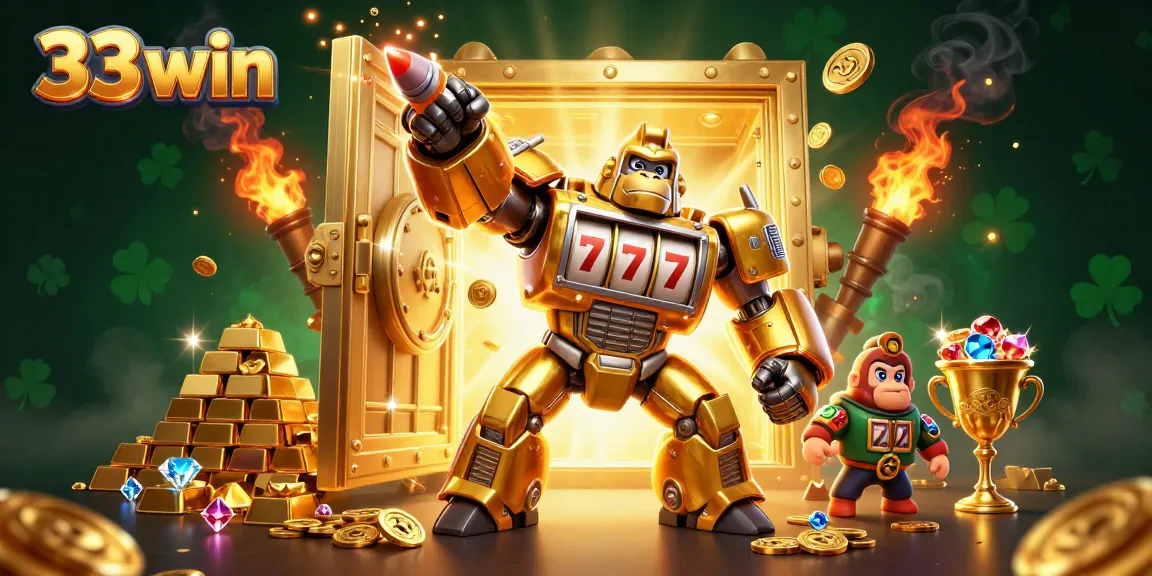 Experience the thrill of 33 win with a dynamic illustration of golden mech action!