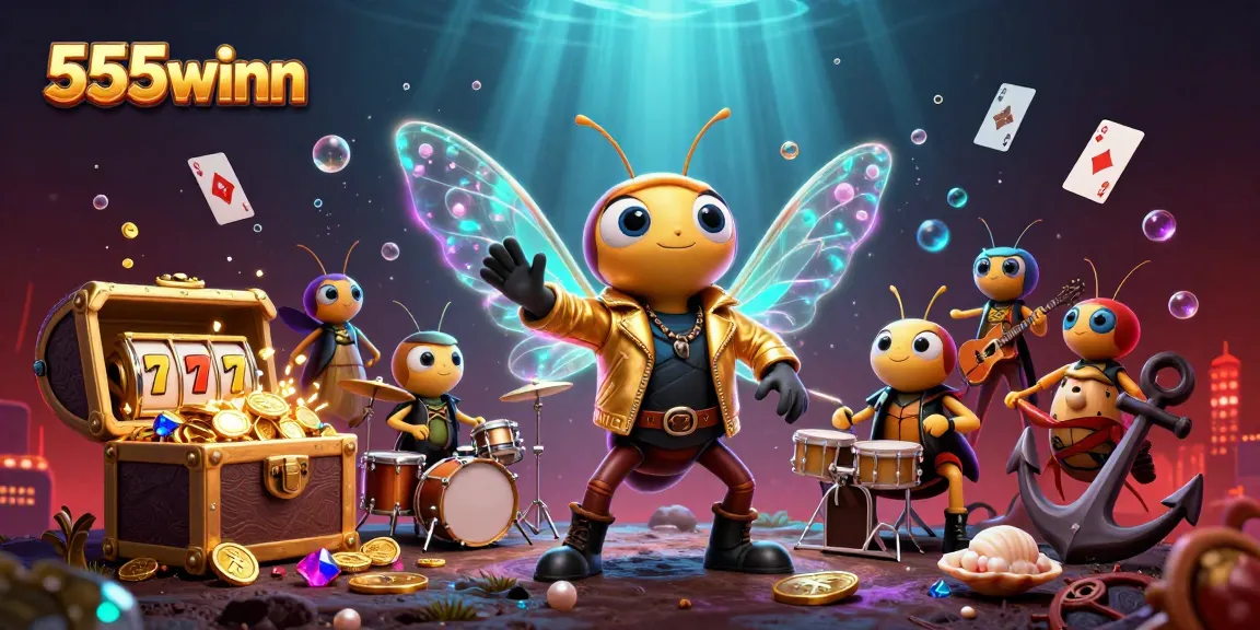 Join the excitement at 555winn, where a rock star cicada meets slot reels and treasure!
