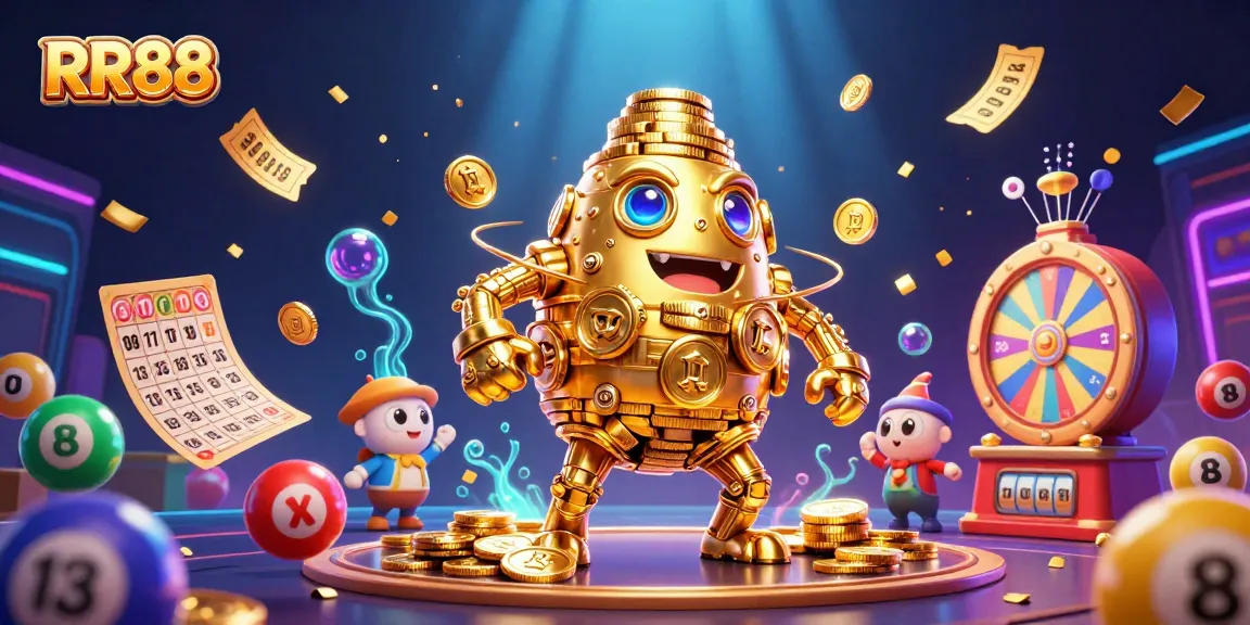 Spin the reels with RR88’s colorful lottery and casino elements creating a vibrant gaming experience.