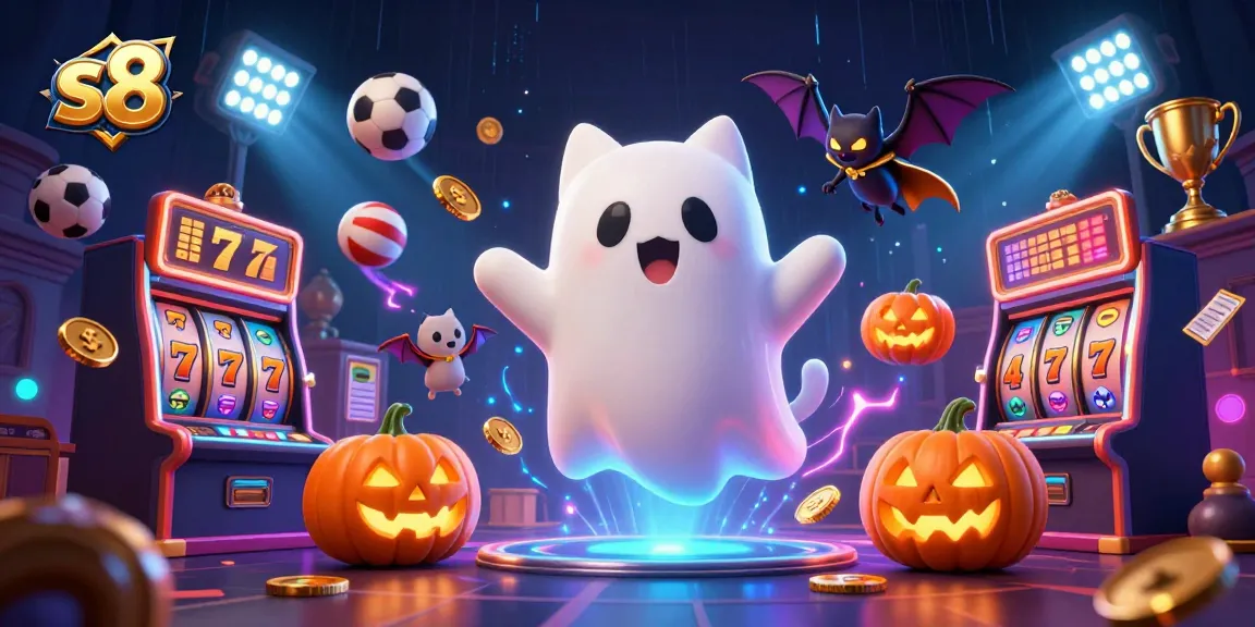 S8 brings excitement to bettors with a playful ghost cat and spooky elements in a vibrant casino setting.